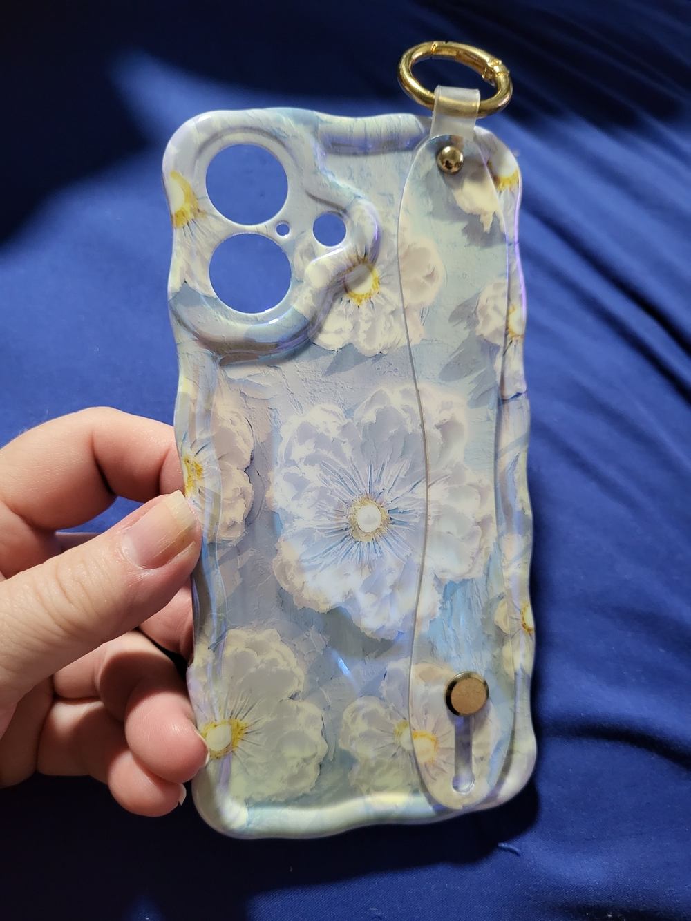 Floral Blue Phone Case with Strap and Ring
